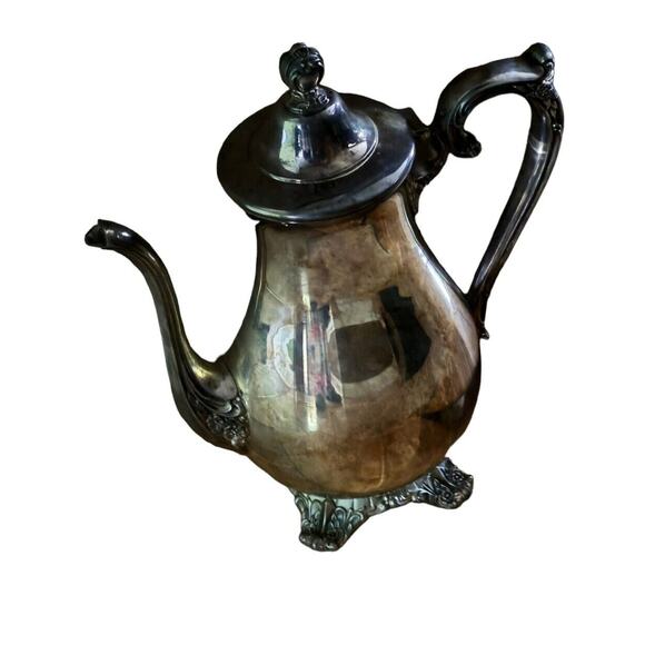 Victorian Rose Wm Rogers & Son Silverplate Tea Pot/Coffee 1901 Pitcher VTG - Picture 1 of 6